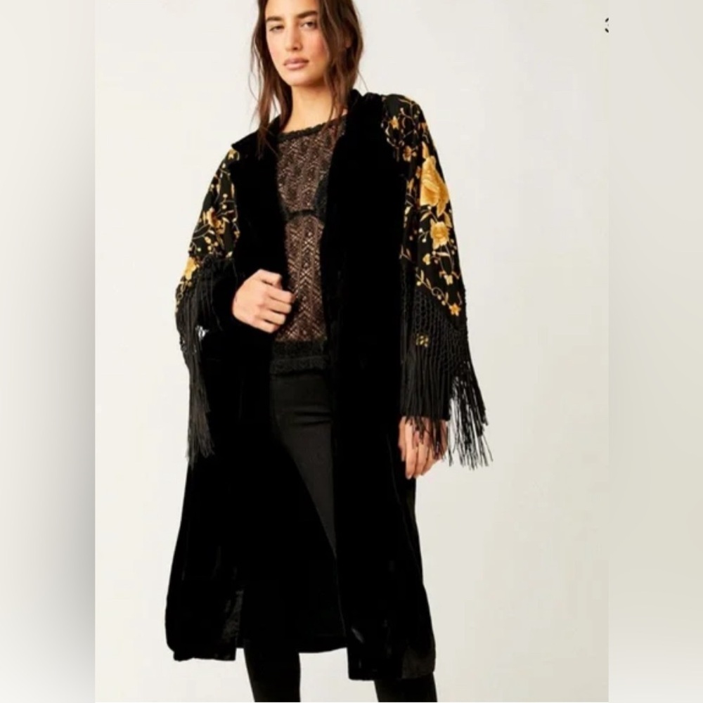 Free People BALI ROSALINA DUSTER Women’s Size XS NWOT Velvet Fringe Embroidery